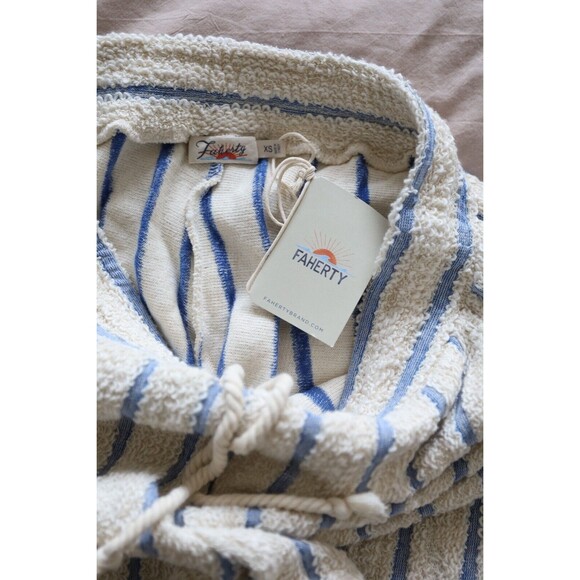 NWT Faherty Womens XS Azure Cream Stripe Pacifica Terry Shorts Boho Beach Lounge - Picture 4 of 7